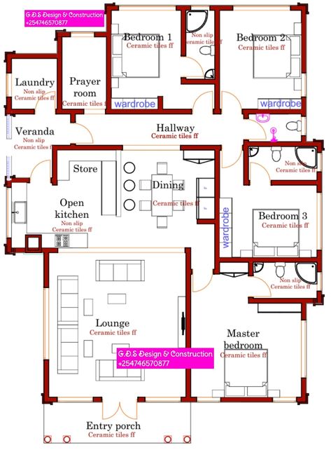 📌 Beautiful four bedroomed... - G.D.S Design & Construction Smart House Plans, Bungalow House Floor Plans, Four Bedroom House Plans, Modern Bungalow House Plans, 2bhk House Plan, Modern House Floor Plans, Bungalow Floor Plans, Bungalow Style House Plans, Little House Plans