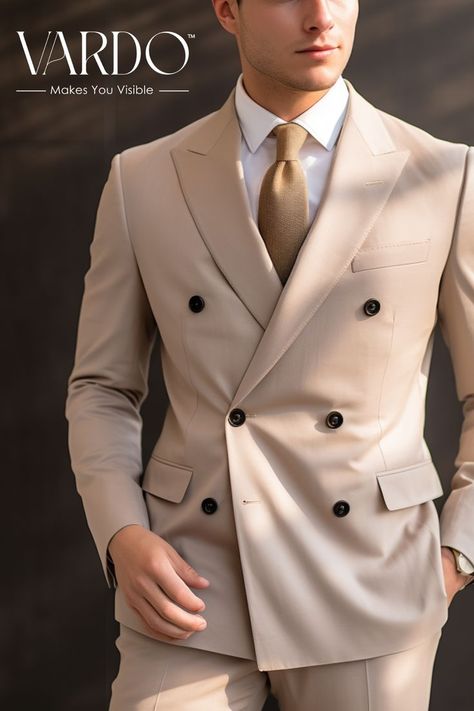 Crafted from premium materials, ensuring comfort and longevity. Stand out, feel confident, and own the room every time you step in. Elevate your wardrobe today. Discover unparalleled sophistication with our Beige Men's Double-Breasted Suit. Tailored to perfection, this ensemble is the epitome of classic elegance meets modern-day charm. #TimelessElegance #ModernCharm #BusinessReady #SpecialOccasion #StandOut #MensFashion Unique Mens Wedding Suits, Double Breasted Suit Men, Linen Suits For Men, Tuxedo Wedding Suit, Mens Wedding Suits, Best Wedding Suits, Suit Prom, Stylish Mens Suits, Double Breasted Tuxedo