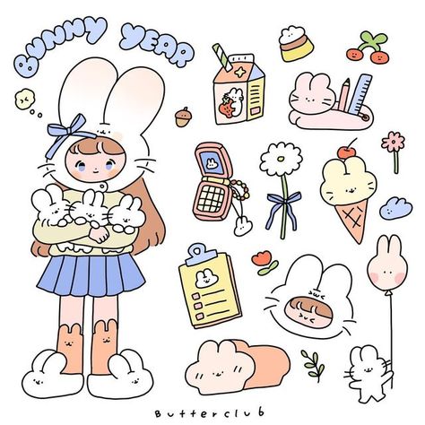 Butterclub 🍨💖 on Instagram: "it’s bunny year! 💭🫐🐇🌼" Create Your Own World, Bunny Drawing, Kawaii Doodles, Mini Drawings, The Bunny, 영감을 주는 캐릭터, January 1, Illustrations And Posters, Illustration Character Design