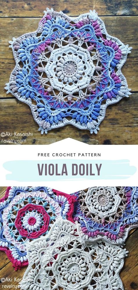 Viola Doily Free Crochet Pattern  This beautiful doily will bedazzle you and everyone around you! It certainly has done it to all of us. We love it for its unique structure and form as well as for the enchanting combination of subtle colors. Can you feel its magic already?  #crochetdoliy #crochetflower #crochetmandala #freecrochetpattern Scary Crochet, Crocheted Cow, Crocheted Accessories, Doily Art, Crochet Outfits, Mandala Crochet, Dog Patterns, Bohemian Crochet, Free Crochet Doily Patterns