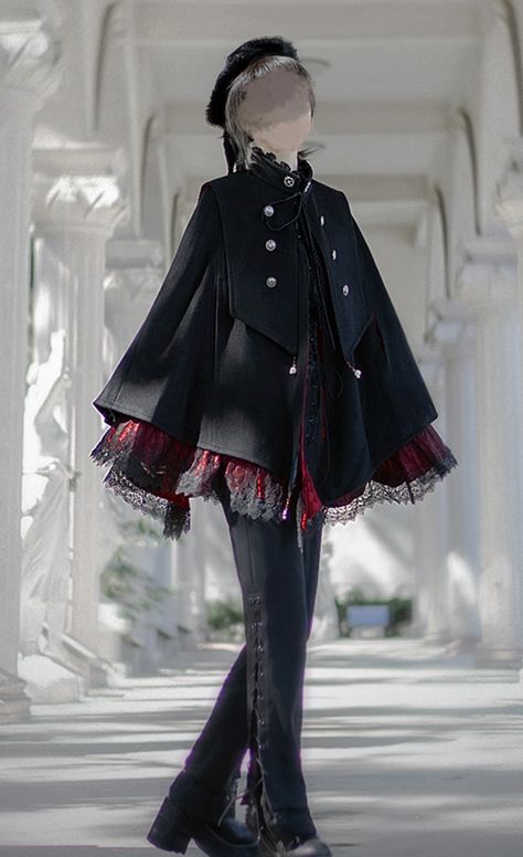 The Fabled Sorceress Ouji Gothic Lolita Cape Gothic Outfit Reference, Gothic Suit Aesthetic, Ouiji Girl Fashion, Ouji Accessory, Ouji Fashion Female, Ouji Fashion Outfits, Victorian Gothic Aesthetic Outfit, Ouji Shoes, Elegant Outfits For Men