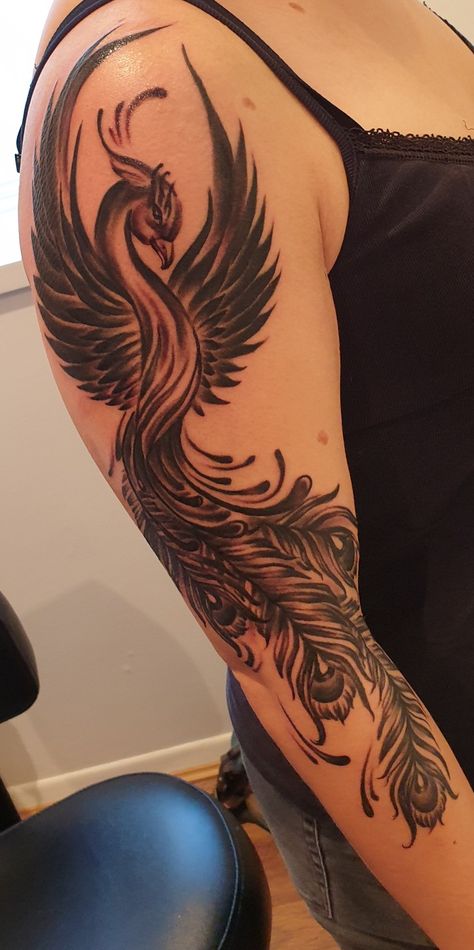 Phoenix Tattoo On Arm For Women, Tattoos Of Phoenix Bird, Pheonix Tattoo For Women Arm Sleeve, Phoenix Bird Tattoos Woman Back, Phönix Tattoo Design Women, Pheonix Sleeve Tattoos For Women, Phoenix Tattoo Design Feminine Arm, Phoenix Bird Tattoos Woman Arm, Phoenix Arm Sleeve Tattoo