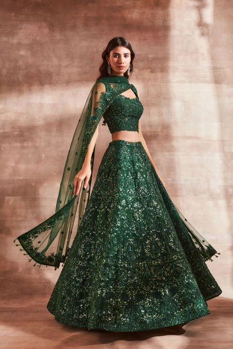 Emerald Green Outfits For The Cocktail That Are Absolute Stunners! | WedMeGood Deep Green Lehenga, Emerald Green Lengha Bridal, Indian Green Dress, Emerald Green Wedding Lehenga, Indian Wedding Outfits Green, Green Sangeet Outfit, Green Mehendi Outfits, Emerald Green Indian Outfit, Emerald Green Lengha