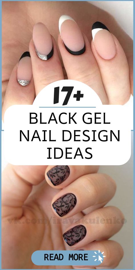 Achieve a polished and stylish look with these stunning black gel nail designs that embody sophistication and a hint of edge. Choose from trendy options such as matte black paired with metallic touches, glossy black adorned with sparkling rhinestones, or detailed black lace patterns for a daring manicure that truly stands out. Let your nails radiate elegance and allure during this season. Short Matte Black Nails With Glossy Tips, Short Nails Black Design, Black Nails Wedding, Black Gel Nail Designs, Black Gel Nails Ideas, Black And Silver Nail Art, Metallic Black Nails, Black Ombre Nails, Black And White Nail Designs