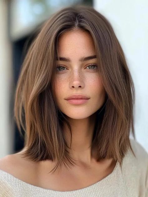 29 Chestnut Hair Color Ideas Caramel Mid Length Hair, Brown Hair Neutral Skin Tone, Subtle Waves Hair, Dark Sandy Brown Hair, Neutral Tone Brown Hair, Low Maintenance Haircut For Round Face, Brown Hair For Light Skin Tone, Mid Cut Hair, Chestnut Hair With Highlights