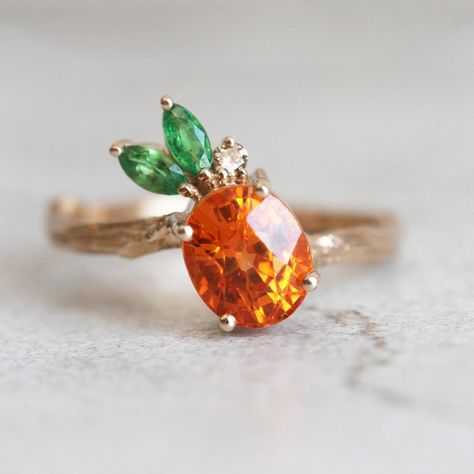 Pineapple Ring, Mandarin Garnet, Pineapple Rings, Pineapple Fruit, Rose Gold Accents, Diamond Alternatives, Garnet Ring, Natural Citrine, Champagne Diamond