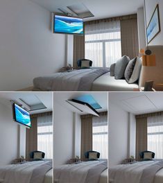 Tv Folds Down From Ceiling, Tv From The Ceiling, Tv From Ceiling, Cabinet Tv Wall, Tv Wall Idea, Design Tv Stand, Tv Stand Decor Living Room, Modern Tv Room, Ceiling Tv