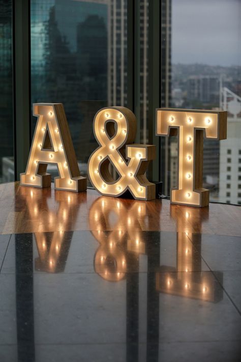 Marquee Letter Lights from a "Love at First Sight" Romantic Modern Wedding on Kara's Party Ideas | KarasPartyIdeas.com (6) Big Letters Decoration Wedding Ideas, Wedding Letter Lights, Big Light Letters, Wedding Light Up Letters, Wedding Light Letters, Letters At Wedding, Light Letters Decor, Marquee Lights Wedding, Wedding Letters Decor