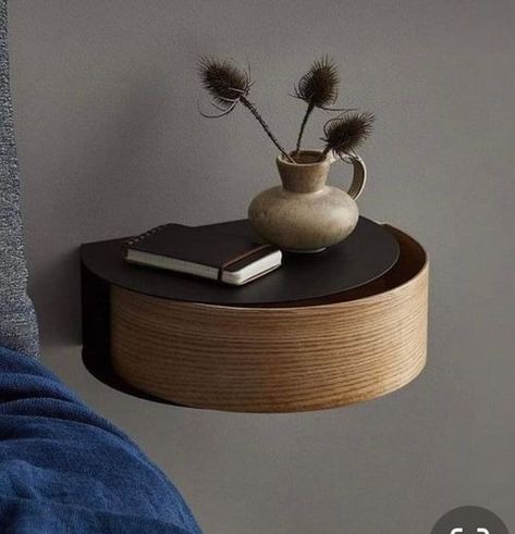 19 Floating Nightstand Ideas - GoTinySpace Wall Floating Shelves Decor, Outdoor Living Small Spaces, Wall Mirror Decor Ideas, Floating Shelves Decor, Minimal Nightstand, Floating Nightstand Ideas, Bedside Shelves, Wall Floating Shelves, Wall Mirror Decor