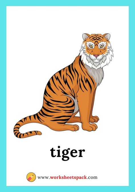 Zoo Animal Flashcards Free Printable - Printable and Online Worksheets Pack Animals Flash Cards Free Printable, Wild Animals Flashcards, Zoo Animals Printables Free, Zoo Animal Flashcards Free Printable, Zoo Animals Flashcards, Animal Flashcards Printable Free, Wild Animals Worksheets For Kids, Wild Animals Printable, Tiger Kids