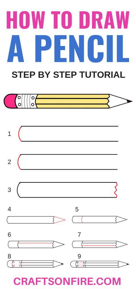 Easy step by step tutorial that will show you how to draw a cute pencil. So much fun! #drawing #drawingtutorial How To Draw A Pencil Step By Step, Drawing A Pencil, Pencil Tutorial, Drawing Of A Pencil, How To Draw A Pencil, Draw Pencil, Pencil Art Drawings Easy Step By Step, Easy Drawings Tutorial, Drawing For Beginners Step By Step