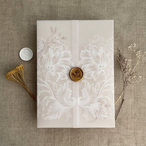 ✦ ITEM DETAILS ✦ printed Vellum wrap *  size 5 (W) x 7 (H) inches when folds - fit the invitation up to 5 inch wide card/ up to 120lb cardstock or 1/8 inch thick acrylic invitation == please measure your card and make sure the size of the card prior to ordering the vellum wraps == 29 lb white translucent vellum paper * white ink printed * hand scoring & folded * ready to use * ✦ NO cancellation & NO refund accepted, since the production will start immediately ✦ ✦ Not included- Printed invitation Vellum Jacket, Printed Vellum, Vellum Wrap, Wedding Extras, Acrylic Invitations, Wedding Vision, Invitation Kits, Wedding 2024, Miami Wedding