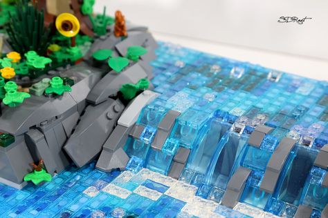 Lego Outdoor Ideas, Lego Water Techniques, Lego Road Ideas, Lego Bridge Ideas, Medieval Windmill, Lego Park, Lego Bridge, Lego Landscape, Lego Road