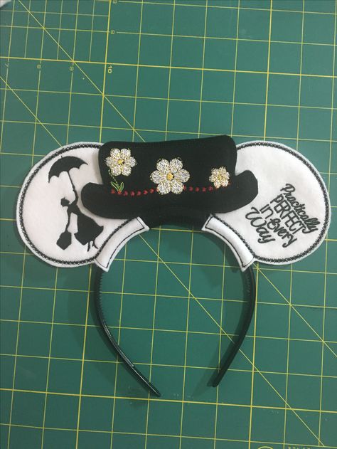 Mary Poppins Mickey Ears, Mary Poppins Ears, Perfect Ears, Disney Teacher, Encouragement Box, Disney Patterns, Ears Inspiration, Disney Headband, Embroidered Disney