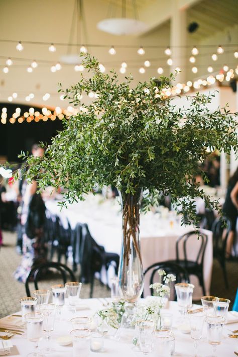 Tall Centerpieces with Greenery. Tree like centerpieces.  Luminous Blooms Chicago www.luminousbloomsartistry.com Centerpieces With Greenery, Natural Wedding Centerpieces, Modern City Wedding, Glass Vase Wedding Centerpieces, Tree Wedding Centerpieces, Greenery Wedding Centerpieces, Green Centerpieces, Greenery Centerpiece, Tall Wedding Centerpieces