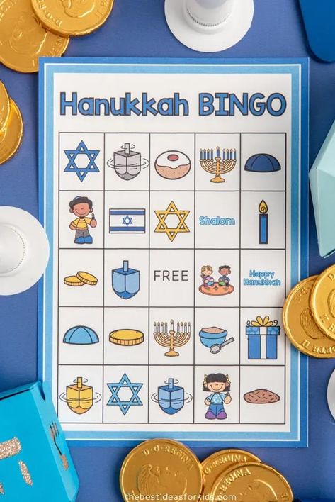 Hanukkah Bingo (Free Printable Cards)- The Best Ideas for Kids Hanukkah Craft Ideas, Hannukah Crafts For Kindergarten, Haunakka Crafts Preschool, Hanukkah Activities For Kids, Hanukkah Activities, Hanukkah Bulletin Board Ideas, Hanukkah Kids, Hanukkah Snacks For Kids, Hanukkah Preschool Activities