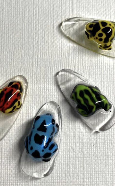 Polymer Clay Nails, Squid Nails, Frog Nail Art, Insect Nails, Bug Nails, Frog Nails, Candy Nail Art, Nail Design Glitter, Nail Time