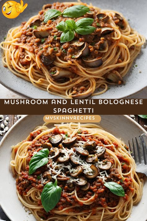 Indulge in a flavorful and wholesome meal with this Mushroom and Lentil Bolognese Spaghetti recipe! Packed with protein-rich lentils, earthy mushrooms, and aromatic herbs, this vegetarian twist on a classic dish is perfect for satisfying your pasta cravings. Serve over al dente spaghetti and garnish with grated Parmesan cheese for a comforting dinner that's both nutritious and delicious. #vegetarian #pasta #healthyrecipes #meatlessmonday #myskinnyrecipes. Lentil Bolognese, Lentil Pasta, Brown Lentils, Diced Carrots, Cashew Cream, Bolognese Sauce, Toasted Pine Nuts, Cooking With Olive Oil, Sauteed Vegetables