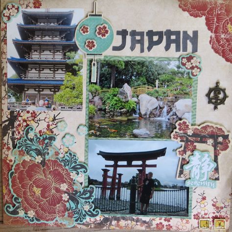 Japan - Disney Epcot layout - Scrapbook.com Japan Scrapbook, Japanese Scrapbook, Scrapbook Pages Ideas, Epcot Japan, Disney Worlds, Pages Ideas, Travel Scrapbook Pages, Disney Layouts, Disney Scrapbooking Layouts