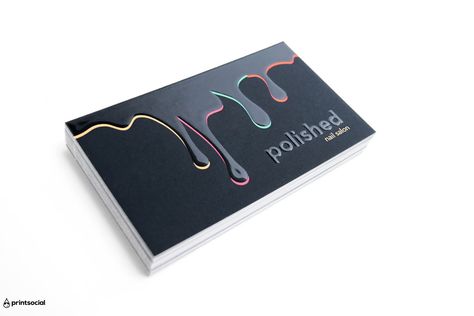 Raised Spot UV makes the business card irresistible to touch and an eye-catching. Enhance a logo, image or pattern with Raised Spot UV. Nail Business Cards, Business Letterhead, Nail Business, Paint Cards, Large Format Printing, Spot Uv, Card Business, Services Business, Gold Print