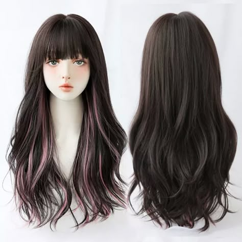 Yiyaobess Colorful Rose Red Brown Ombre Wig With Bangs Blond Highlight Synthetic Long Wavy Hair Wigs For Women Pelucas Naturales _ - AliExpress Mobile Hair Highlights With Bangs, Rose Bangs, Hair Color Bangs, Red Brown Ombre, Highlight Bangs, Wavy Hair Color, Bangs And Highlights, Wavy Hair Women, Brown Ombre Wig