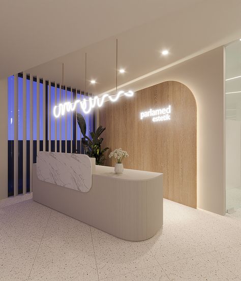 Aesthetic Clinic Design on Behance Spa Reception Area Waiting Rooms, Clinic Waiting Area Design, Dental Clinic Waiting Area, Reception Area Design Waiting Rooms, Clinic Reception Design, Spa Reception Design, Aesthetic Clinic Design, Clinic Waiting Area, Spa Reception Desk