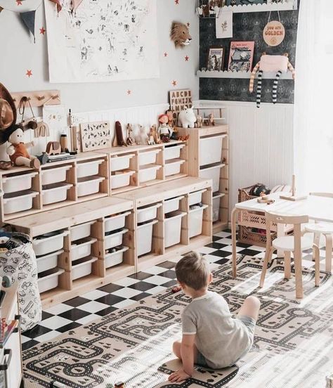 Trofast Playroom, Trofast Ikea, Baby Playroom, Ikea Trofast, Basement Playroom, Toddler Playroom, Kids Playroom Decor, Ikea Kids, Storage Kids Room