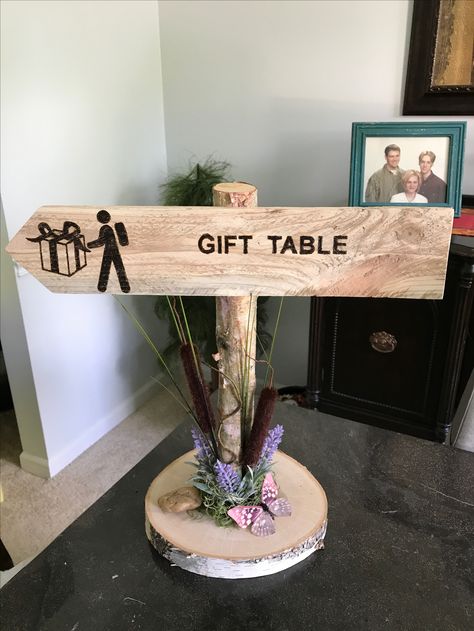 Gift table trail sign Mountain Themed Wedding Centerpieces, Wedding Table Themes, Wedding Wishlist, Gift Table Signs, Chart Ideas, Billie Jean, Wedding Table Plan, Gift Table, Table Plans