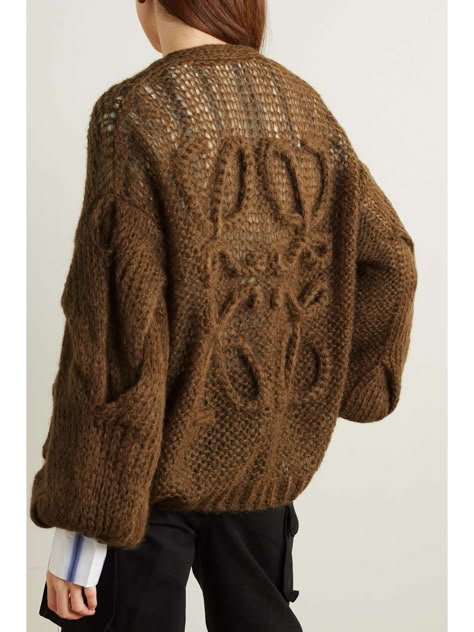 LOEWE Oversized mohair-blend cardigan | NET-A-PORTER Loewe Knitwear, Loewe Cardigan, Mohair Crochet, Cashmere Hat, Mohair Knit, Woven Sweater, Crochet Winter, 50 Years Ago, Knit Sleeve