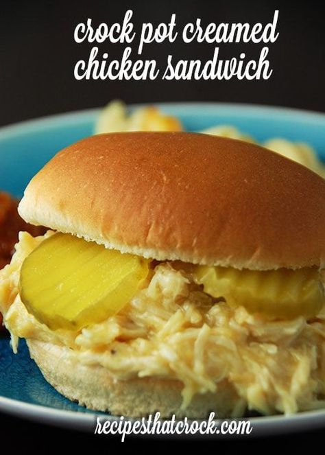 Crock Pot Creamed Chicken Sandwich Creamed Chicken Sandwiches, Cream Chicken Sandwich, Creamed Chicken, Shredded Chicken Sandwiches, Braised Chicken Breast, Chicken Sandwich Recipe, Hot Chicken Sandwiches, Classic Old Fashioned, Old Fashioned Recipe