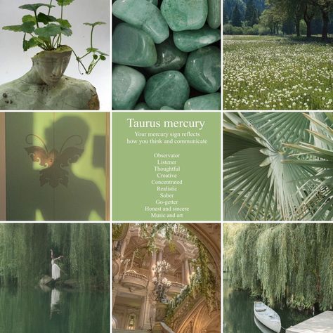 Taurus Mercury Aesthetic, Green Taurus Aesthetic, Taurus Sun Aesthetic, Mars Taurus, Taurus + Core + Aesthetic, Astrological Aesthetic, Taurus Moodboard, Taurus Core, Mercury In Taurus