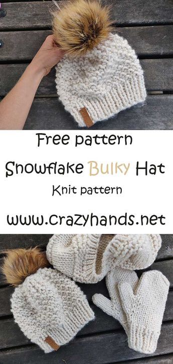 Free Knitting Pattern of Easy and warm winter bulky hat. Made of Lion Brand yarn wool ease thick and quick. More free pattern on my blog and youtube channel. #knitwinterhat #knithat #bulkyhat Knitted Hat Patterns Free Women, Wool Ease Thick And Quick, Knit Hat Pattern Easy, Easy Knit Hat, Free Knitting Patterns For Women, Beanie Knitting Patterns Free, Easy Knitting Patterns Free, Knit Beanie Pattern, Knitting Hat