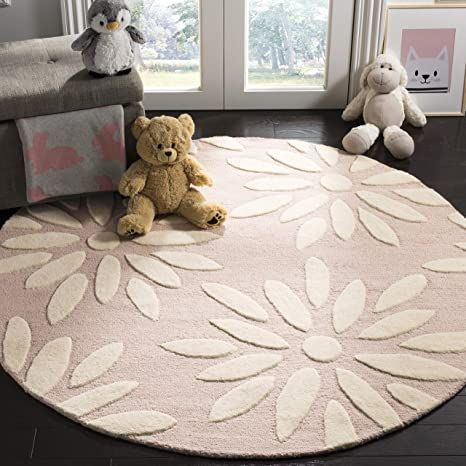 Safavieh Kids Collection SFK914P Handmade Daisy Wool Area Rug, 5' x 5' Round, Pink / IvoryUnique Loom Solo Collection Solid, Plush, Kids, Modern Area Rug, 2 ft 2 in x 6 ft 7 in, Yellow Boys Rug, Girls Rugs, Pink Ivory, Ivory Area Rug, Big Girl Rooms, Nursery Rugs, Round Area Rugs, Ivory Rug