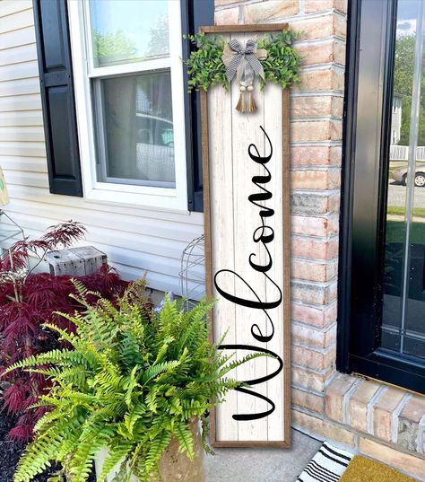 PRICES MAY VARY. 【Highquality Material】: the hanging vertical welcome sign for front porch is made of natural and quality wood material, sturdy and reliable to use, It is printed with weatherproof UV Inks that won’t fade, peel or crack. 【Perfect Size】: Welcome sign is 45" tall and 9" wide , 1" thick, weighs 2.5 lb. Ready to hang anywhere you want guests to see in your home, such as the porch, yard, entrances, entryways, front porches and walls and any conspicuous position. 【Exquisite Craftsmansh Farmhouse Outside, Dining Room Accent Wall, Outdoor Welcome Sign, Room Accent Wall, Front Porch Signs, Porch Welcome Sign, Diy Porch, Welcome Signs, Front Door Signs