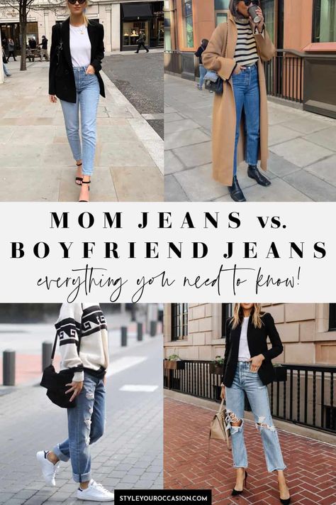 Wondering which style of denim you should wear? Learn all about mom jeans vs. boyfriend jeans and get inspiration for chic boyfriend jeans outfit ideas and mom jeans outfit ideas too! #boyfriendjeans #momjeans #denimstyle Boyfriend Jeans Outfit Casual, Boyfriend Jeans Outfit Fall, Boyfriend Jeans Outfit Ideas, Girlfriend Jeans Outfit, Mom Jeans Outfit Ideas, Jeans Outfit Fall Casual, Boyfriend Jeans Fall, Boyfriend Jeans Outfit Summer, Best Boyfriend Jeans