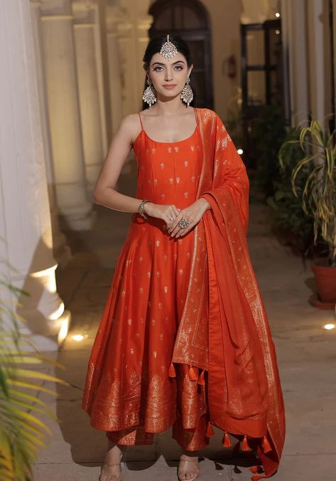 KHUSH RANG – Safaa World Angrakha Anarkali Suits, Trending Dresses Indian, Banarsi Anarkali Suits, Wedding Kurtis For Women, Trending Indian Outfits For Wedding, Banarsi Dress Designs, Orange Indian Dress, Banarasi Suit Designs, Banarsi Suit