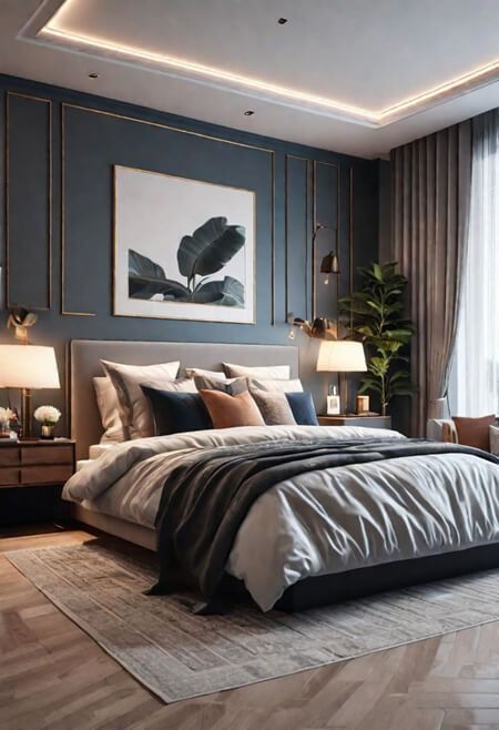 how to decorate a master bedroom Tiles Bedroom, Modular Bedroom, Flooring Bathroom, Bedroom Design Inspiration, Art Deco Bedroom, Bedroom Accent, Accent Wall Bedroom, Gray Bedroom, Furniture Modern