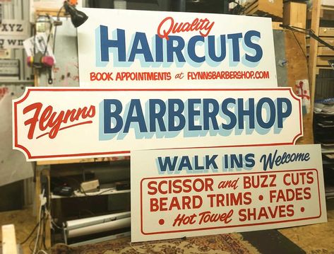 Hand Painted Signs Vintage Signage, Hand Painted Signage, Vintage Sign Painting, Barbershop Sign, Vintage Store Signs, Painted Signage, Barber Sign, Painter Business Card, Barber Shop Sign