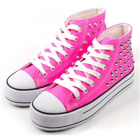 LOWTOP Or HIGHTOP Pink Studded Converse Inspired Sneakers (Unisex) (79 CAD) ❤ liked on Polyvore featuring shoes, sneakers, converse, all star, sapatos, star sneakers, pink shoes, low profile sneakers, silver shoes and studded sneakers Studded Converse, Shoes Sneakers Converse, Pink High Tops, Studded Sneakers, Studded Shoes, Sneakers Converse, Silver Sneakers, All Stars Converse, Pink Sneakers