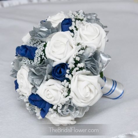 blue and silver wedding ideas Silver Winter Wedding, Royal Blue Wedding Theme, Rose Wedding Decorations, Blue Wedding Decorations, Rustic Wedding Decorations, Blue Wedding Bouquet, Silk Wedding Bouquets, Royal Blue Wedding, Purple Wedding Flowers