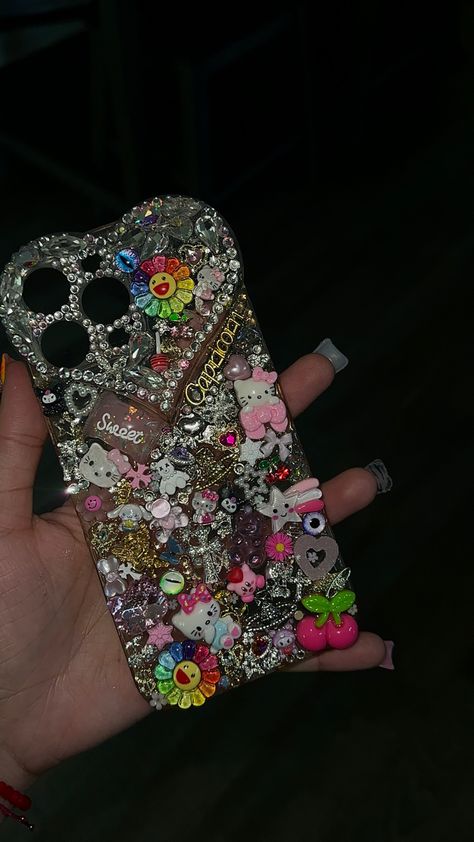 Blinged Phone Cases, Hello Kitty Junk Phone Case, Junk Phone Case Pink, Junky Phone Case, Y2k Phone Aesthetic, Junk Charm Phone Case, Junk Iphone Case, Junk Case Iphone, Charm Phone Cases