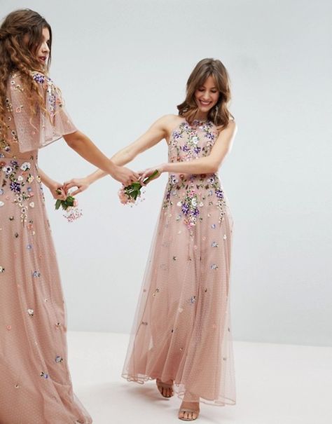 Affordable Blush, Strap Maxi Dress, Bridesmaid Inspiration, Blush Powder, Asos Petite, Wedding Robe, Ruffled Maxi Dress, Wedding Floral, Style Maxi Dress