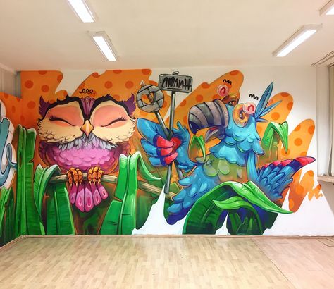 Tropical Graffiti, Mural Art Painting, Arsek Erase, Wall Painting Mural, Painting Mural, Tropical Art Print, Graffiti Murals, Graffiti Characters, Sofia Bulgaria