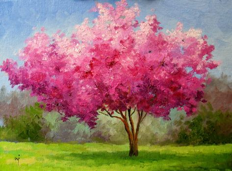 Watercolour Cherry Blossom Tree, Cherry Blossom Painting, Pink Tree, Cherry Blossom Art, Blossoms Art, Pink Trees, Blossom Tree, Watercolor Trees, Spring Art