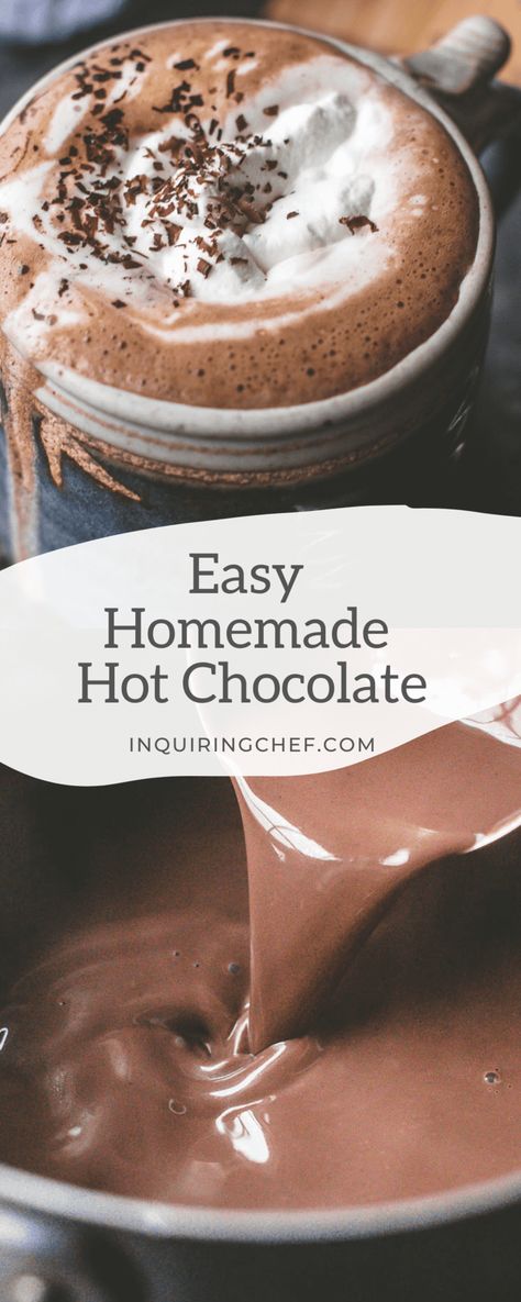 Homemade Hot Chocolate Best Homemade Hot Chocolate, Creamy Hot Chocolate Recipe, Rich Hot Chocolate, Milk Chocolate Recipes, Easy Potluck, Crockpot Hot Chocolate, Hot Chocolate Milk, Chocolate Recipes Easy, Easy Holiday Desserts