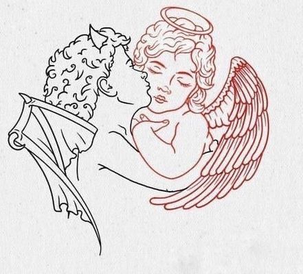 Dark Outline Tattoo, Y2k Inspired Tattoos, Cherub Outline, Woman Flash Tattoo, Tattoo Sketchbook, Cupid Tattoo, Tattoos Aesthetic, Half Sleeve Tattoos Drawings, Devil Tattoo