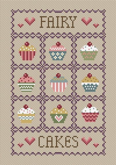 Fairy Cakes Cross Stitch Kit | sewandso Cupcake Cross Stitch, Fairy Cakes, Cross Stitch Kitchen, Mini Cross Stitch, Cross Stitch Baby, Cute Cross Stitch, Cross Stitch Alphabet, Cross Stitch Cards, Cross Stitch Samplers