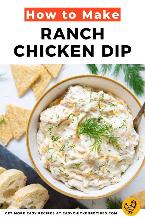 Ranch Chicken Dip Recipe - Easy Chicken Recipes Easy Chicken Dips, Chicken Ranch Dip, Cream Cheese Chicken Dip, Ranch Chicken Dip, Cheesy Ranch Chicken, Chicken Cheese Dip, Creamy Ranch Chicken, Cold Dip Recipes, Crockpot Chicken Breast