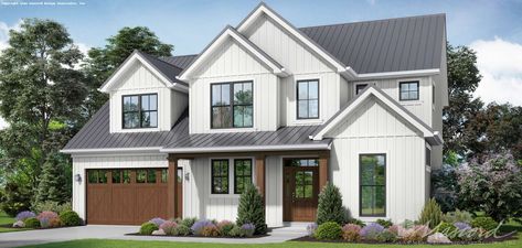 Contemporary House Plan 22151D The Josephine: 2618 Sqft, 4 Beds, 2.1 Baths Modern Suburban House, American Farmhouse, Suburban House, Upstairs Bedroom, The Plan, Contemporary Style Homes, Farmhouse House, Contemporary House Plans, Farmhouse Exterior