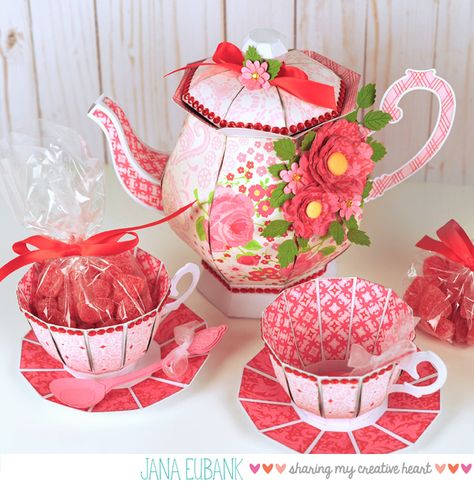 Jana Eubank - Studio 5 - Tea Pot and Tea Cups 1 Original SQUARE 600 Tea Party Baby Shower Theme, Teapot Centerpiece, Teapot Crafts, Diy Cupcake Stand, Paper Tea Cups, Card Basket, Cardstock Crafts, Tea Crafts, Baby Shower Tea